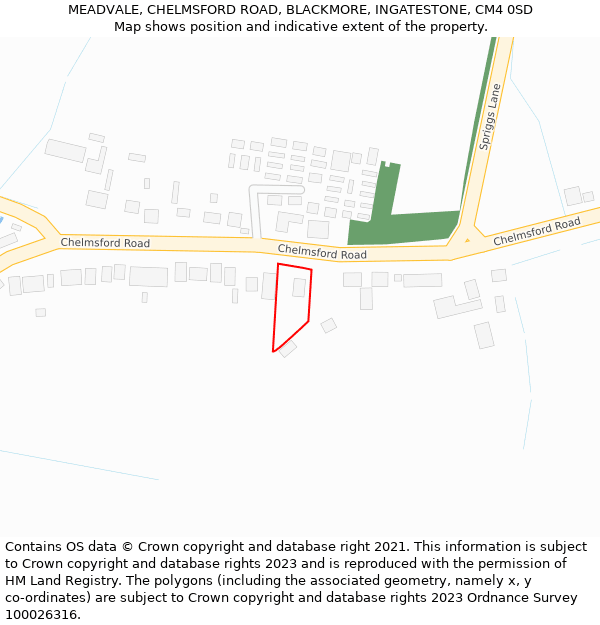 MEADVALE, CHELMSFORD ROAD, BLACKMORE, INGATESTONE, CM4 0SD: Location map and indicative extent of plot