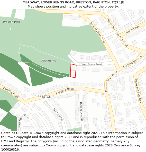 MEADWAY, LOWER PENNS ROAD, PRESTON, PAIGNTON, TQ3 1JE: Location map and indicative extent of plot