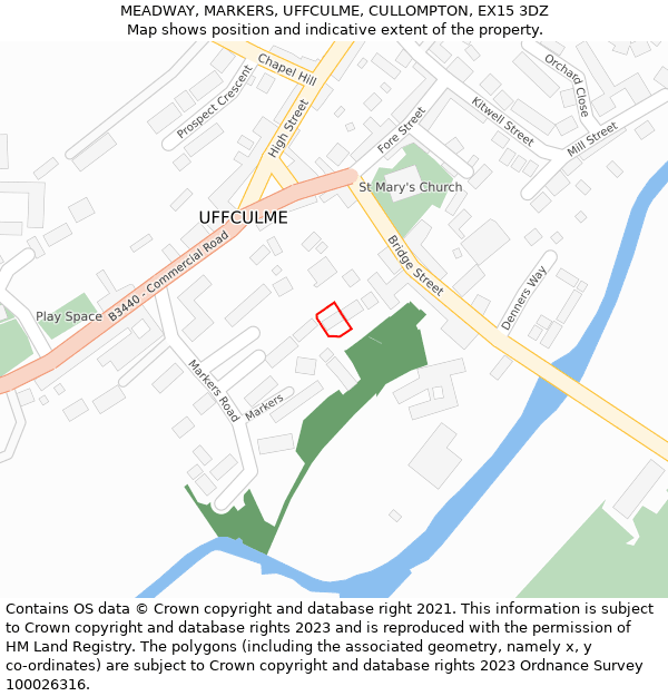 MEADWAY, MARKERS, UFFCULME, CULLOMPTON, EX15 3DZ: Location map and indicative extent of plot