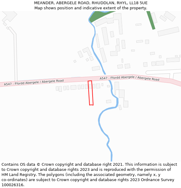 MEANDER, ABERGELE ROAD, RHUDDLAN, RHYL, LL18 5UE: Location map and indicative extent of plot