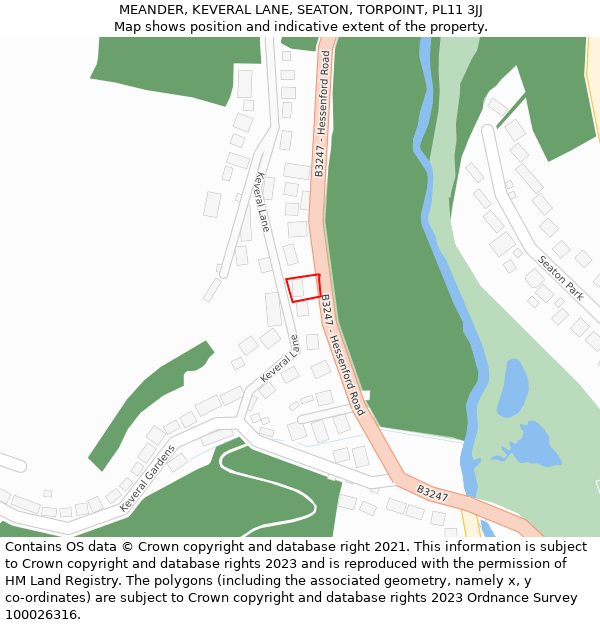 MEANDER, KEVERAL LANE, SEATON, TORPOINT, PL11 3JJ: Location map and indicative extent of plot