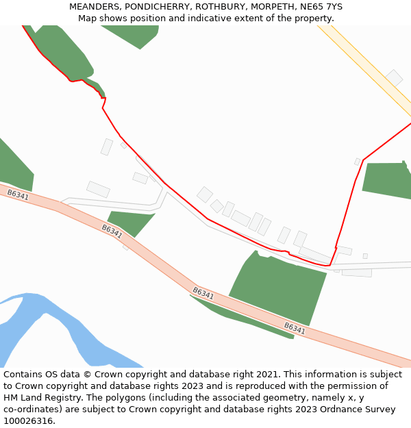 MEANDERS, PONDICHERRY, ROTHBURY, MORPETH, NE65 7YS: Location map and indicative extent of plot