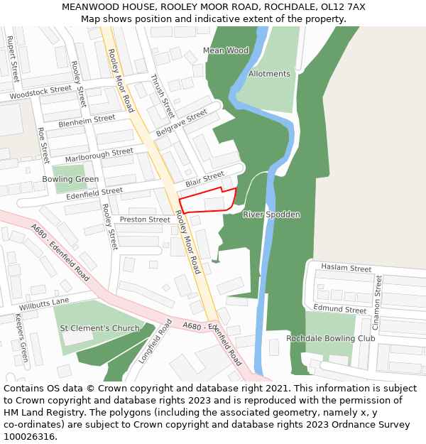 MEANWOOD HOUSE, ROOLEY MOOR ROAD, ROCHDALE, OL12 7AX: Location map and indicative extent of plot