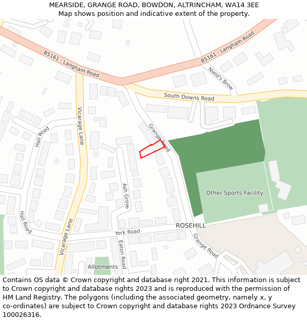 MEARSIDE, GRANGE ROAD, BOWDON, ALTRINCHAM, WA14 3EE: Location map and indicative extent of plot