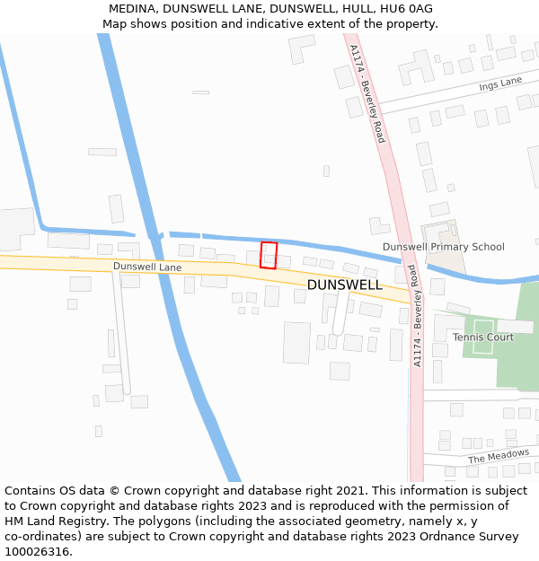 MEDINA, DUNSWELL LANE, DUNSWELL, HULL, HU6 0AG: Location map and indicative extent of plot