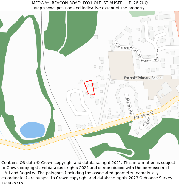 MEDWAY, BEACON ROAD, FOXHOLE, ST AUSTELL, PL26 7UQ: Location map and indicative extent of plot