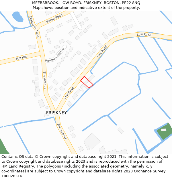 MEERSBROOK, LOW ROAD, FRISKNEY, BOSTON, PE22 8NQ: Location map and indicative extent of plot