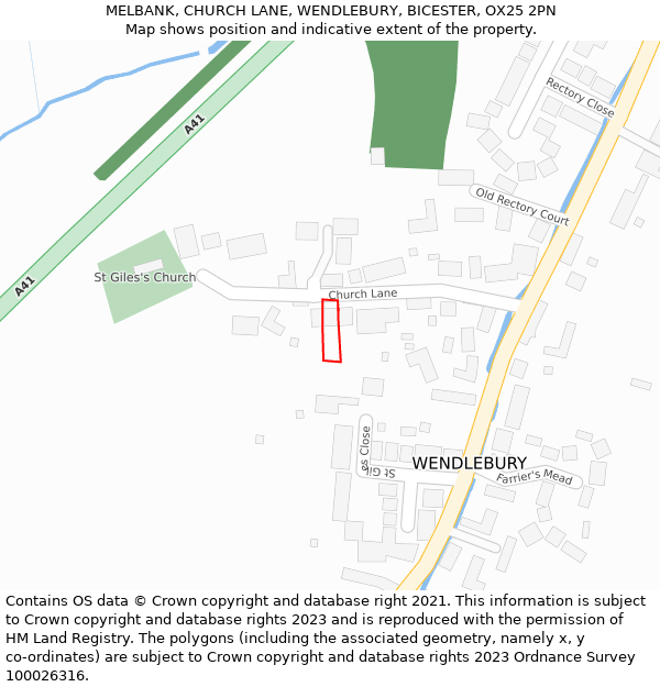 MELBANK, CHURCH LANE, WENDLEBURY, BICESTER, OX25 2PN: Location map and indicative extent of plot