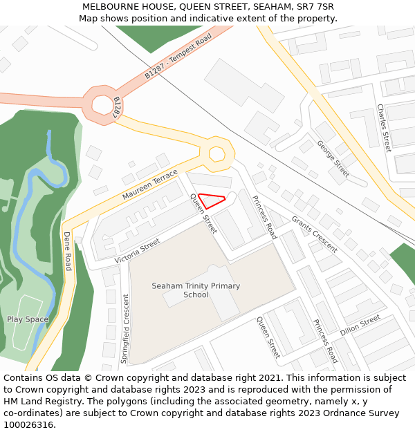 MELBOURNE HOUSE, QUEEN STREET, SEAHAM, SR7 7SR: Location map and indicative extent of plot