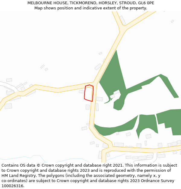 MELBOURNE HOUSE, TICKMOREND, HORSLEY, STROUD, GL6 0PE: Location map and indicative extent of plot