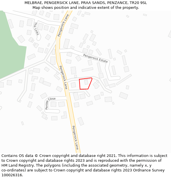 MELBRAE, PENGERSICK LANE, PRAA SANDS, PENZANCE, TR20 9SL: Location map and indicative extent of plot