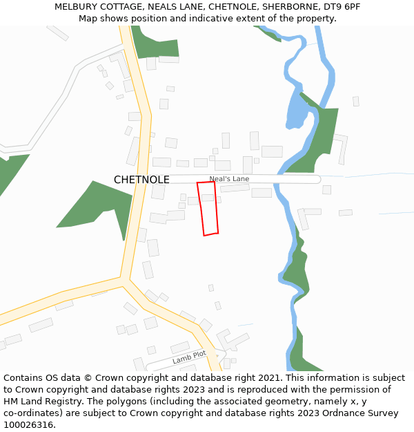 MELBURY COTTAGE, NEALS LANE, CHETNOLE, SHERBORNE, DT9 6PF: Location map and indicative extent of plot