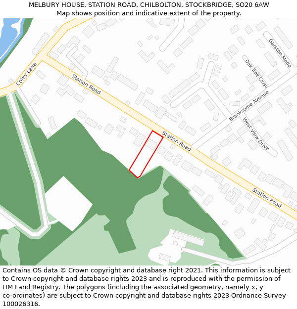 MELBURY HOUSE, STATION ROAD, CHILBOLTON, STOCKBRIDGE, SO20 6AW: Location map and indicative extent of plot