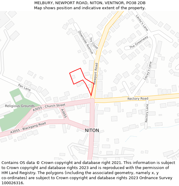 MELBURY, NEWPORT ROAD, NITON, VENTNOR, PO38 2DB: Location map and indicative extent of plot