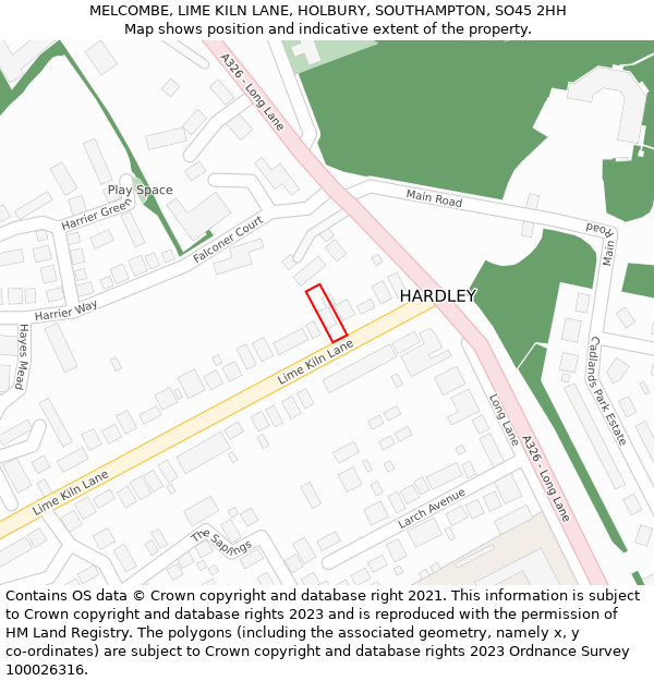 MELCOMBE, LIME KILN LANE, HOLBURY, SOUTHAMPTON, SO45 2HH: Location map and indicative extent of plot