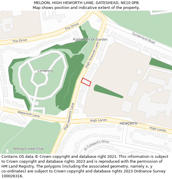 MELDON, HIGH HEWORTH LANE, GATESHEAD, NE10 0PB: Location map and indicative extent of plot