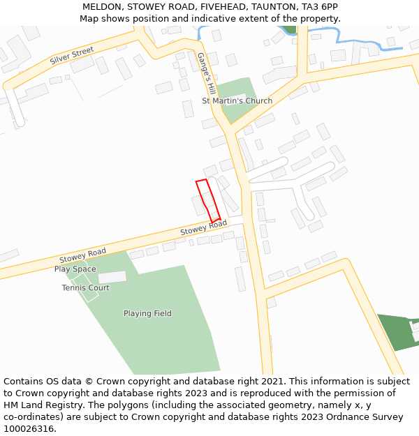 MELDON, STOWEY ROAD, FIVEHEAD, TAUNTON, TA3 6PP: Location map and indicative extent of plot