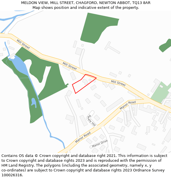 MELDON VIEW, MILL STREET, CHAGFORD, NEWTON ABBOT, TQ13 8AR: Location map and indicative extent of plot