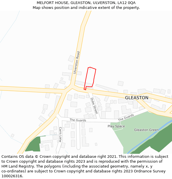 MELFORT HOUSE, GLEASTON, ULVERSTON, LA12 0QA: Location map and indicative extent of plot