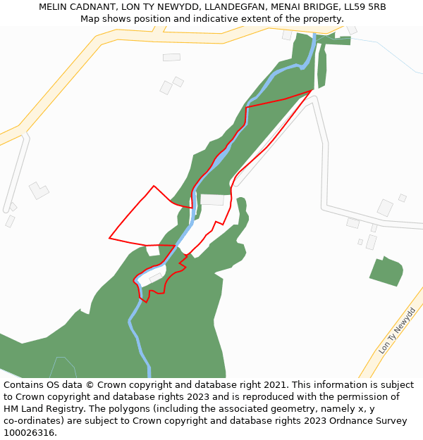 MELIN CADNANT, LON TY NEWYDD, LLANDEGFAN, MENAI BRIDGE, LL59 5RB: Location map and indicative extent of plot