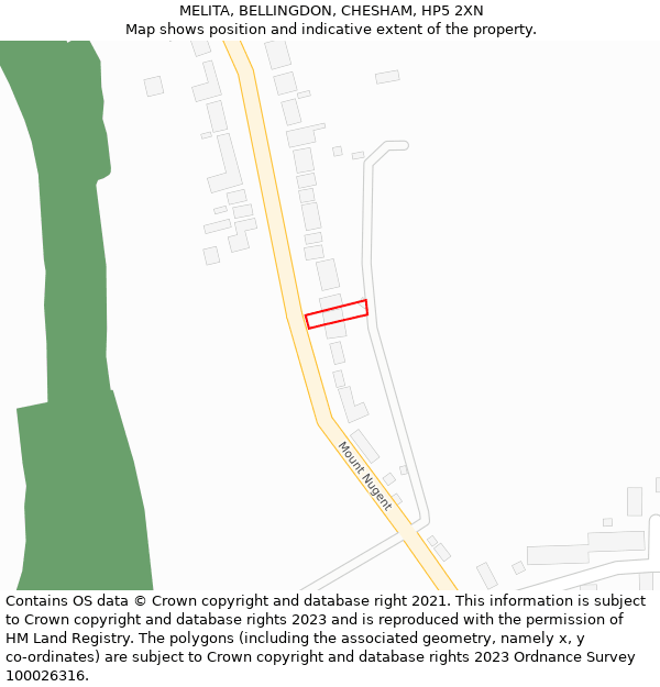 MELITA, BELLINGDON, CHESHAM, HP5 2XN: Location map and indicative extent of plot