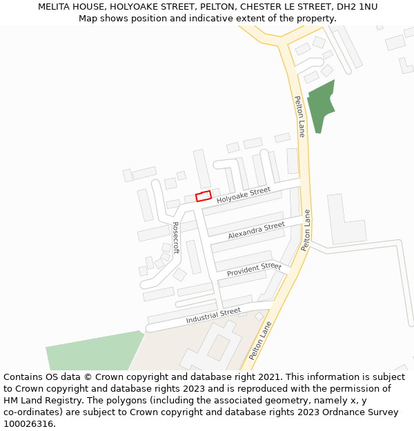 MELITA HOUSE, HOLYOAKE STREET, PELTON, CHESTER LE STREET, DH2 1NU: Location map and indicative extent of plot