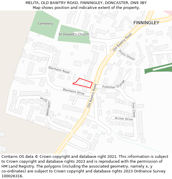 MELITA, OLD BAWTRY ROAD, FINNINGLEY, DONCASTER, DN9 3BY: Location map and indicative extent of plot