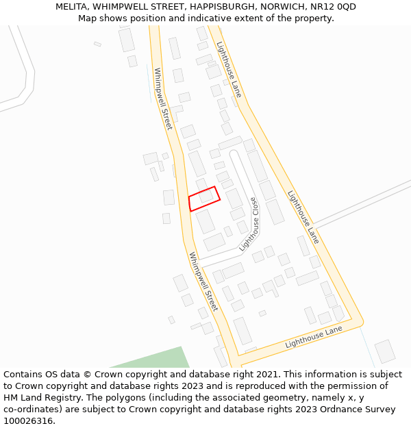 MELITA, WHIMPWELL STREET, HAPPISBURGH, NORWICH, NR12 0QD: Location map and indicative extent of plot