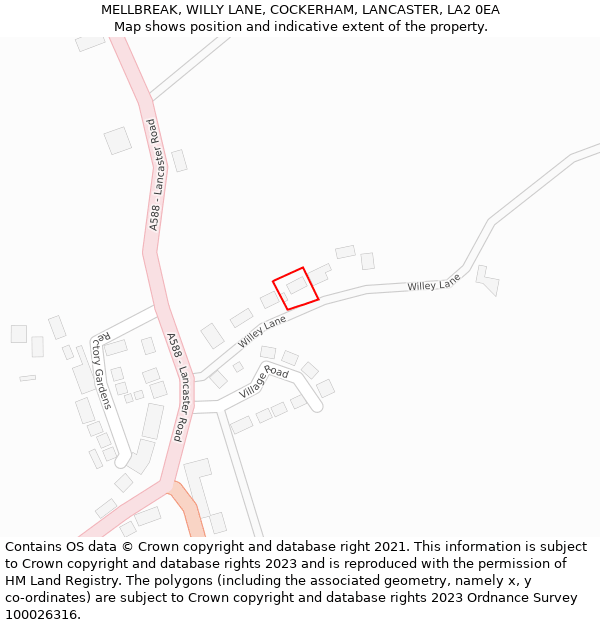 MELLBREAK, WILLY LANE, COCKERHAM, LANCASTER, LA2 0EA: Location map and indicative extent of plot