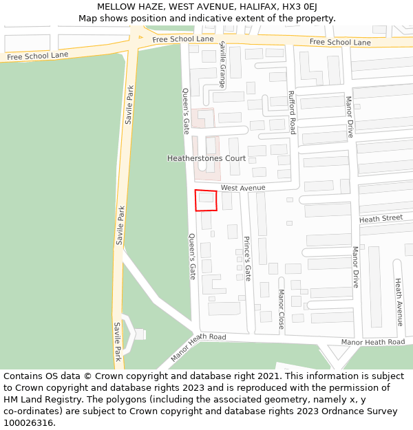 MELLOW HAZE, WEST AVENUE, HALIFAX, HX3 0EJ: Location map and indicative extent of plot