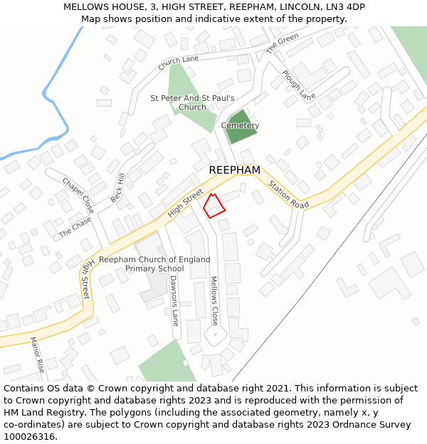 MELLOWS HOUSE, 3, HIGH STREET, REEPHAM, LINCOLN, LN3 4DP: Location map and indicative extent of plot