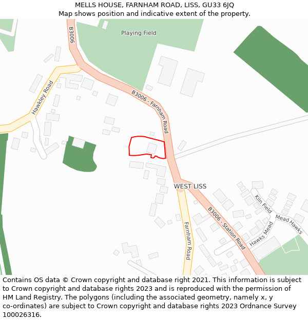 MELLS HOUSE, FARNHAM ROAD, LISS, GU33 6JQ: Location map and indicative extent of plot