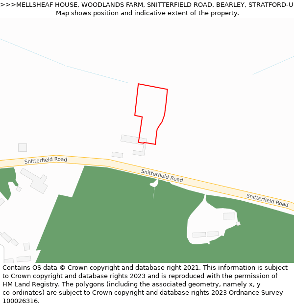 MELLSHEAF HOUSE, WOODLANDS FARM, SNITTERFIELD ROAD, BEARLEY, STRATFORD-UPON-AVON, CV37 0EX: Location map and indicative extent of plot