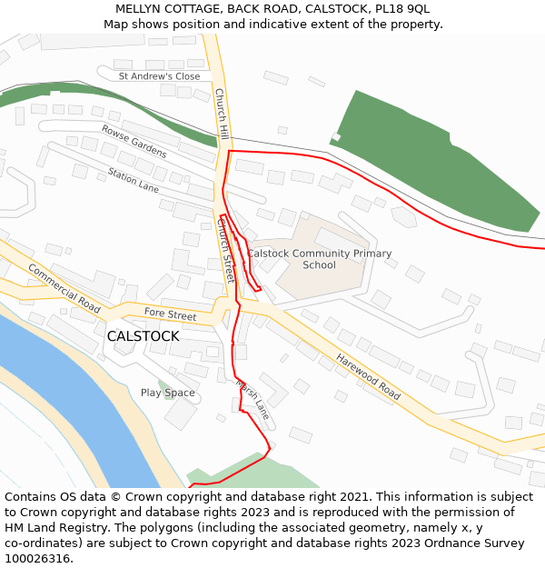 MELLYN COTTAGE, BACK ROAD, CALSTOCK, PL18 9QL: Location map and indicative extent of plot