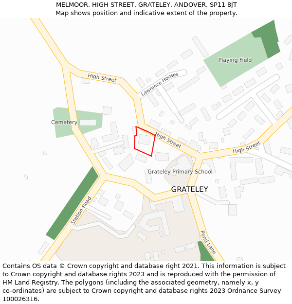 MELMOOR, HIGH STREET, GRATELEY, ANDOVER, SP11 8JT: Location map and indicative extent of plot