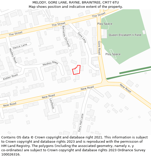 MELODY, GORE LANE, RAYNE, BRAINTREE, CM77 6TU: Location map and indicative extent of plot