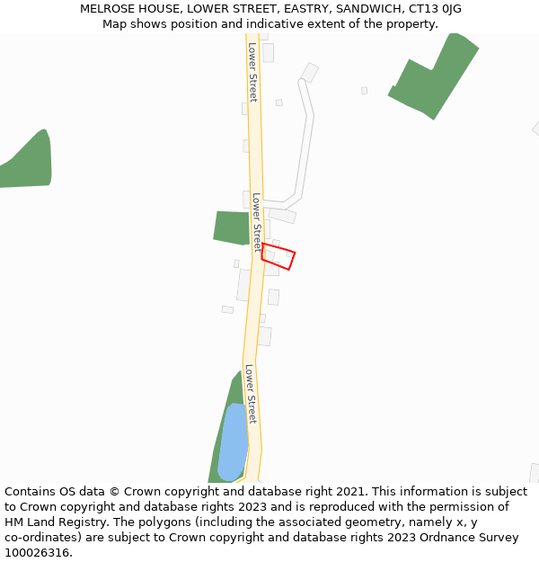 MELROSE HOUSE, LOWER STREET, EASTRY, SANDWICH, CT13 0JG: Location map and indicative extent of plot