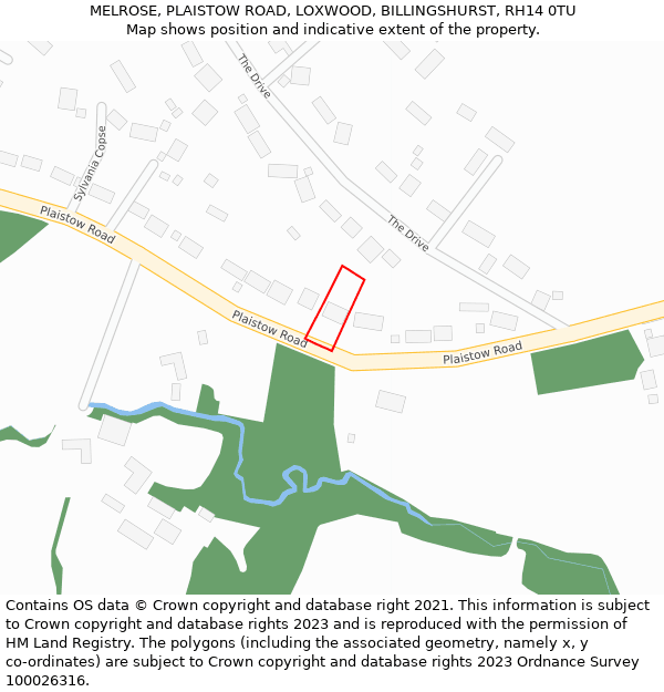 MELROSE, PLAISTOW ROAD, LOXWOOD, BILLINGSHURST, RH14 0TU: Location map and indicative extent of plot