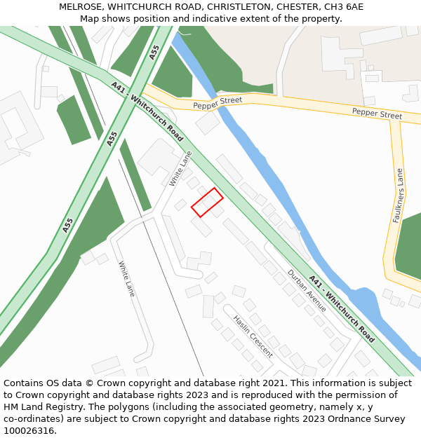 MELROSE, WHITCHURCH ROAD, CHRISTLETON, CHESTER, CH3 6AE: Location map and indicative extent of plot