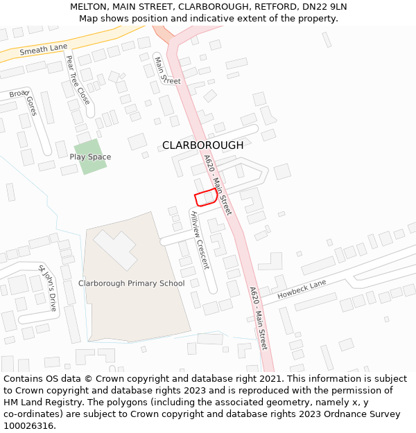 MELTON, MAIN STREET, CLARBOROUGH, RETFORD, DN22 9LN: Location map and indicative extent of plot