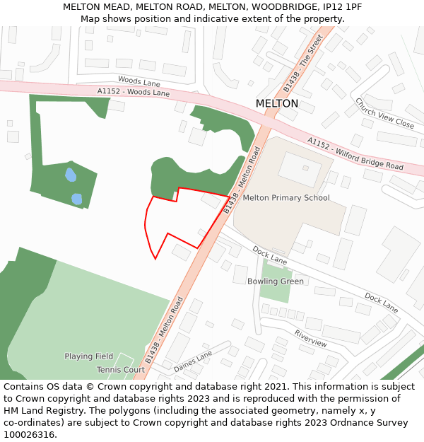 MELTON MEAD, MELTON ROAD, MELTON, WOODBRIDGE, IP12 1PF: Location map and indicative extent of plot