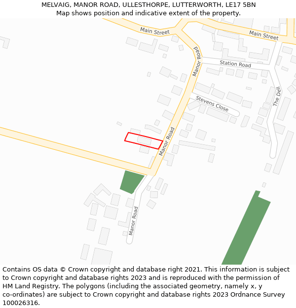 MELVAIG, MANOR ROAD, ULLESTHORPE, LUTTERWORTH, LE17 5BN: Location map and indicative extent of plot