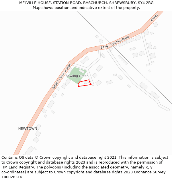 MELVILLE HOUSE, STATION ROAD, BASCHURCH, SHREWSBURY, SY4 2BG: Location map and indicative extent of plot