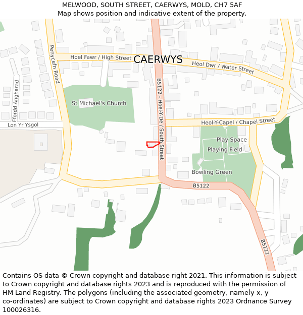 MELWOOD, SOUTH STREET, CAERWYS, MOLD, CH7 5AF: Location map and indicative extent of plot