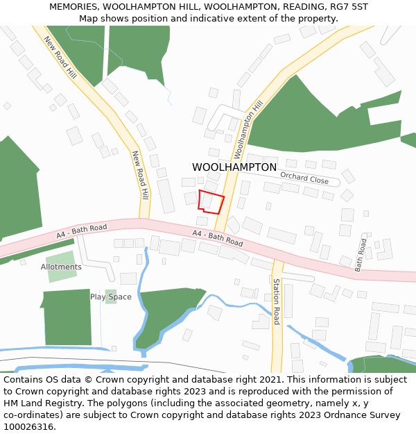 MEMORIES, WOOLHAMPTON HILL, WOOLHAMPTON, READING, RG7 5ST: Location map and indicative extent of plot