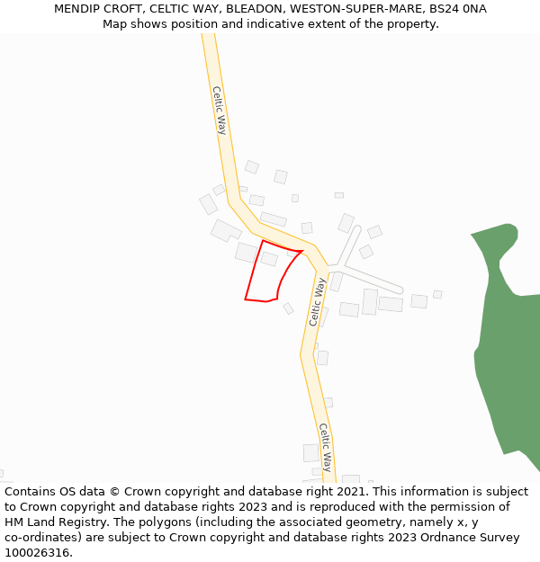 MENDIP CROFT, CELTIC WAY, BLEADON, WESTON-SUPER-MARE, BS24 0NA: Location map and indicative extent of plot