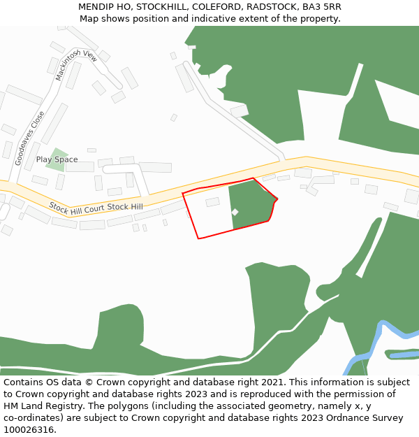 MENDIP HO, STOCKHILL, COLEFORD, RADSTOCK, BA3 5RR: Location map and indicative extent of plot