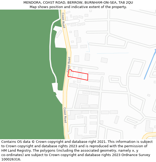 MENDORA, COAST ROAD, BERROW, BURNHAM-ON-SEA, TA8 2QU: Location map and indicative extent of plot