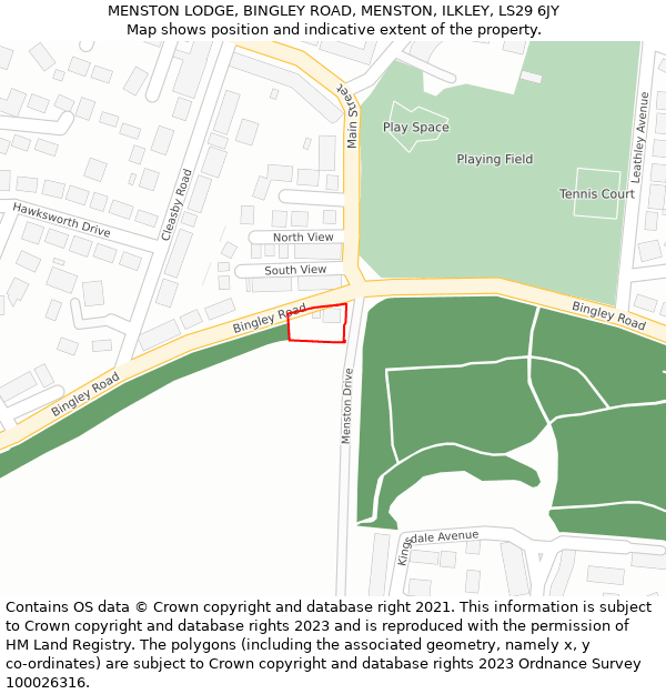 MENSTON LODGE, BINGLEY ROAD, MENSTON, ILKLEY, LS29 6JY: Location map and indicative extent of plot