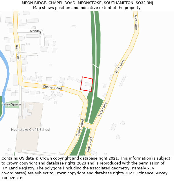 MEON RIDGE, CHAPEL ROAD, MEONSTOKE, SOUTHAMPTON, SO32 3NJ: Location map and indicative extent of plot